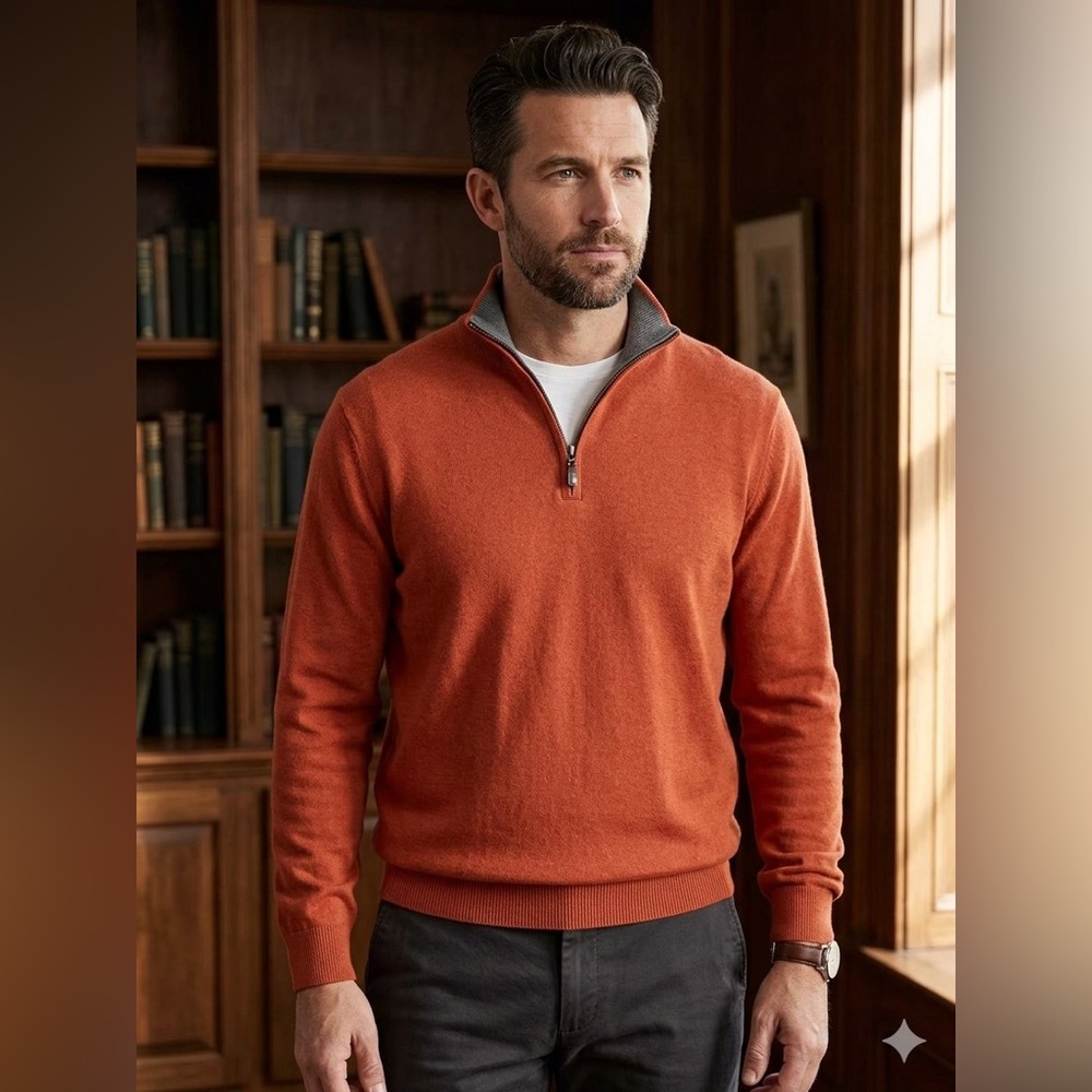 Men's Tommy Bahama Orange Gray Quarter-Zip Sweater Size medium/ large
